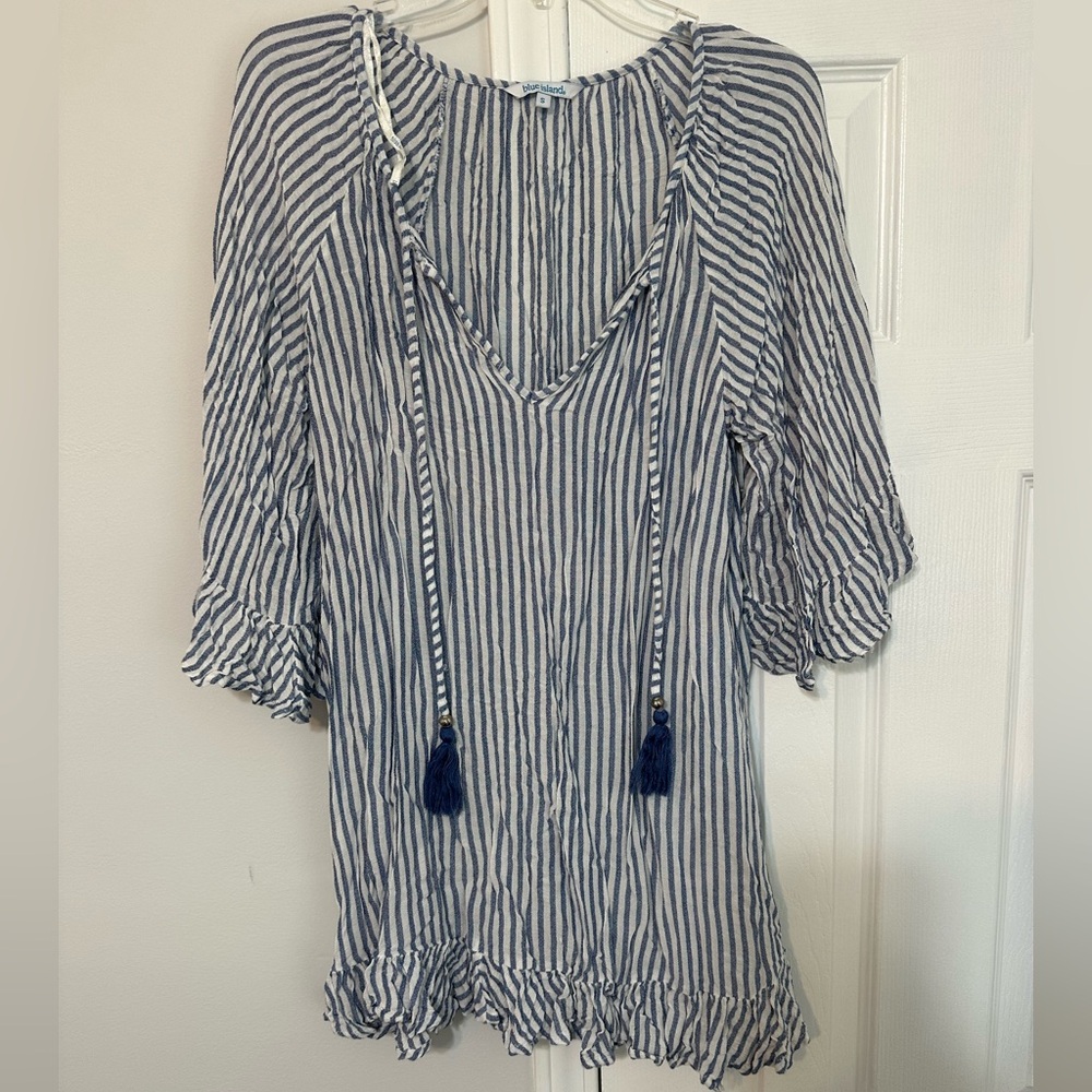 Blue Island Navy and White Striped Swim Coverup
